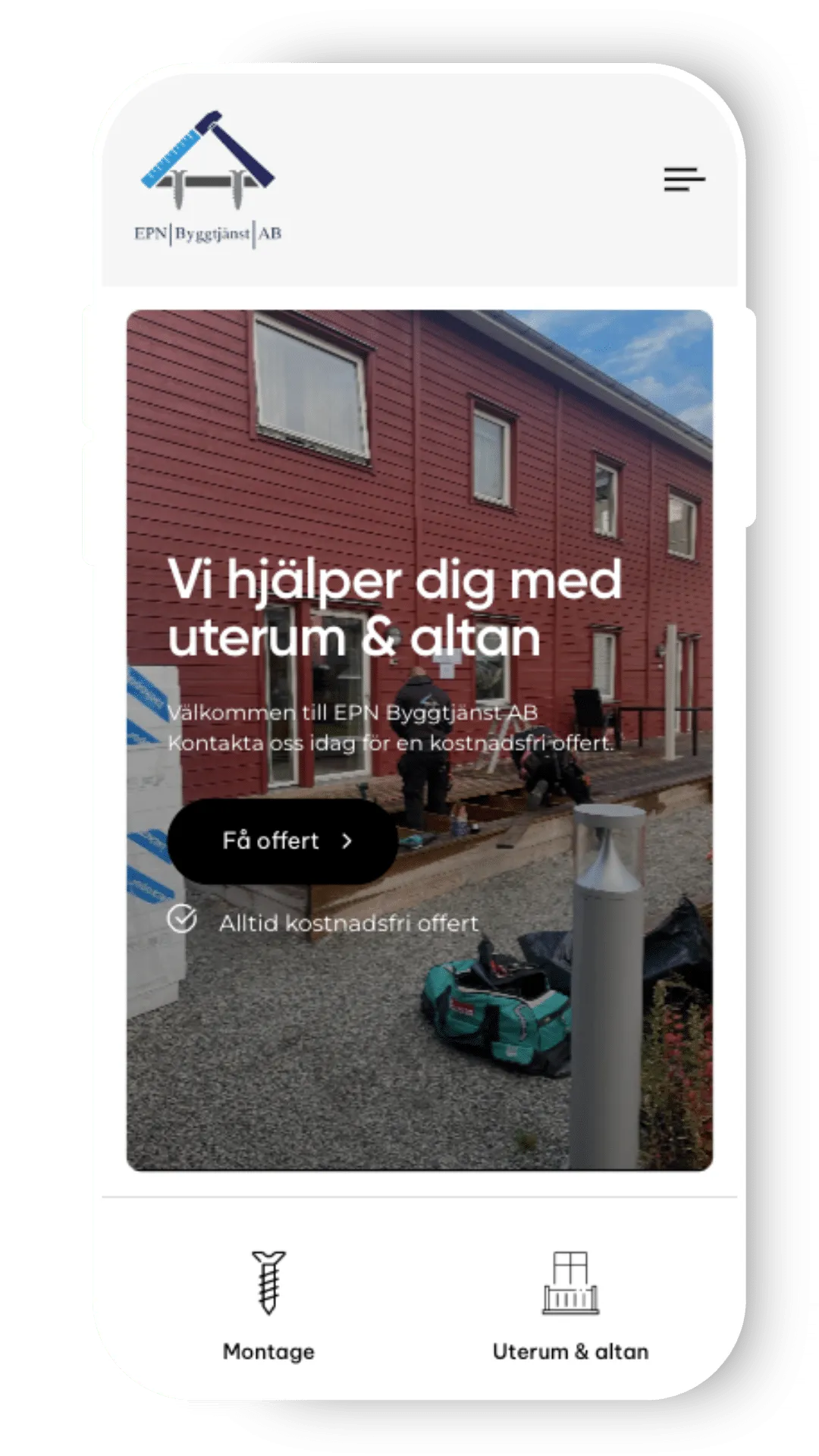En mobilversion av en hemsida gjort av webbyrå Västerås