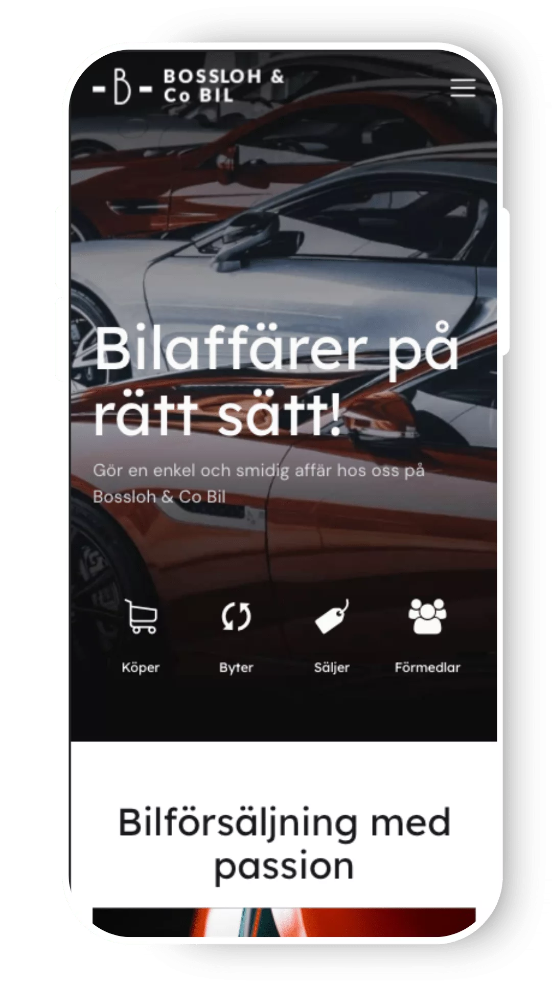 En bild från en bilfirma som har fått hjälp av webbyrå Södertälje med ny hemsida